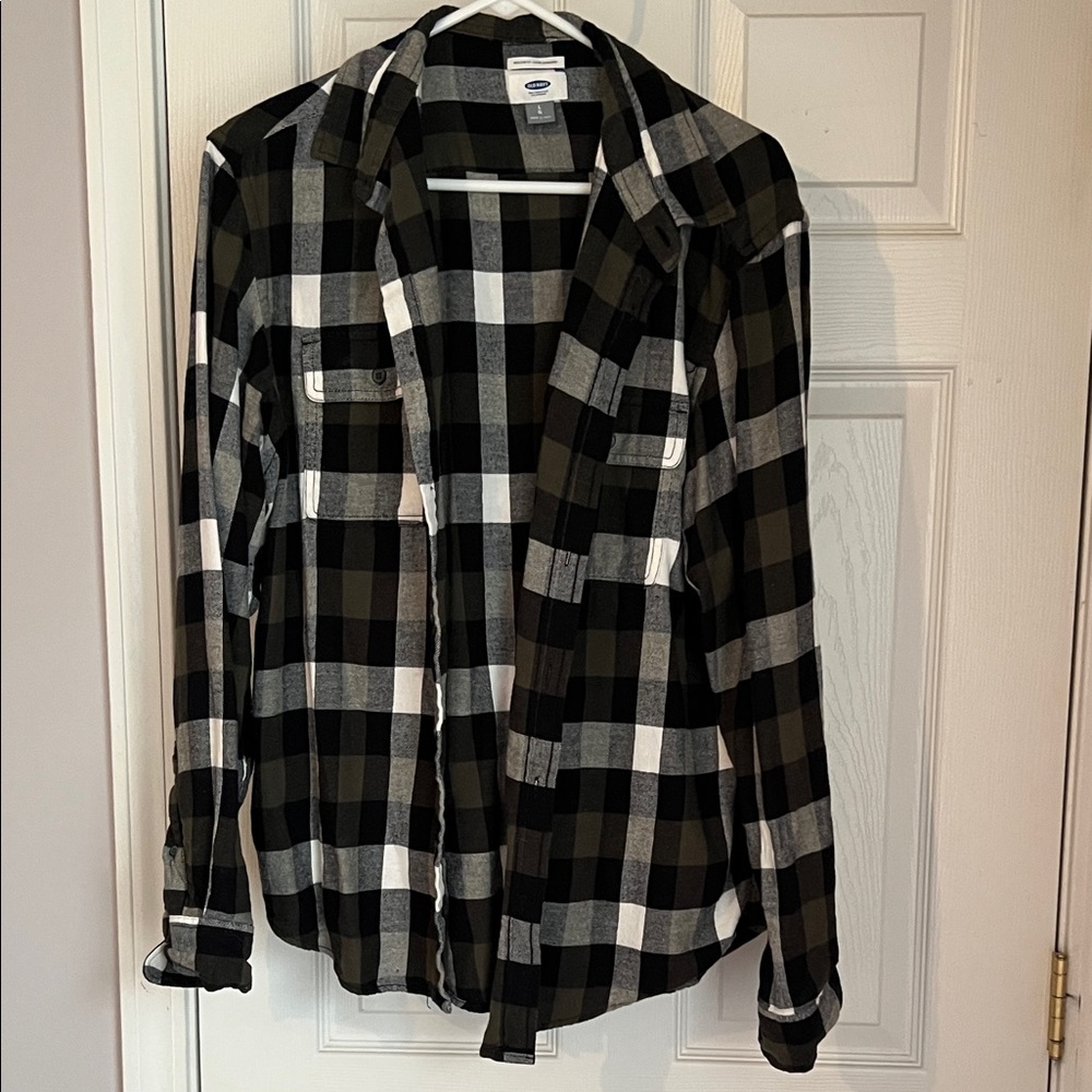 Old Navy Green, Black and White Checkered Shirt